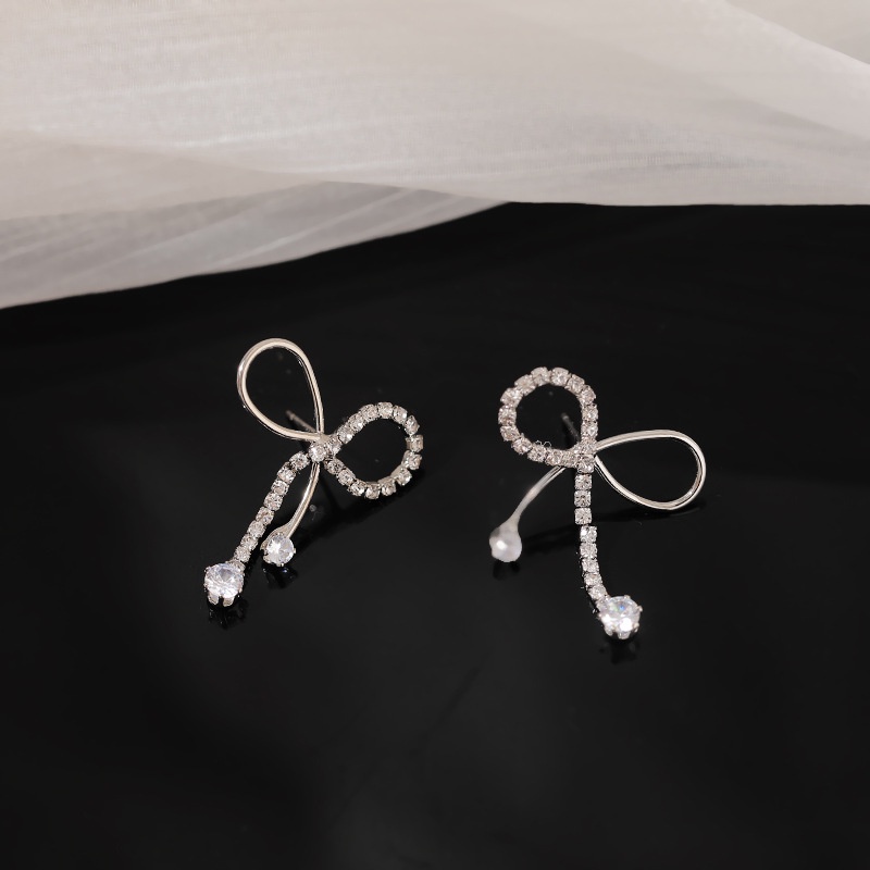 Sterling silver jarum Korea berlian imitasi niche in busur anggun online influencer anting-anting Ko