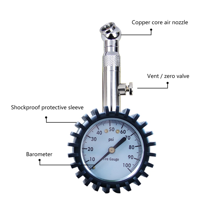 Zzz Alat Pengukur Tekanan Ban Mobil / Motor / Sepeda Dengan Selang 0-100psi
