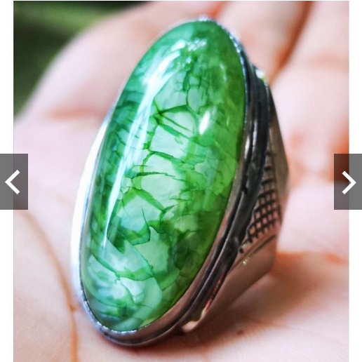 Cincin Pria Batu Akik hijau sisik naga stainles stel