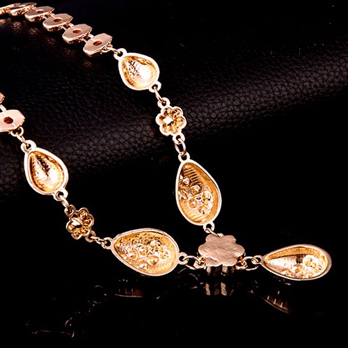 OW@ Banquet Flower Waterdrop Pendant Collar Necklace Bracelet Ring Earrings Set