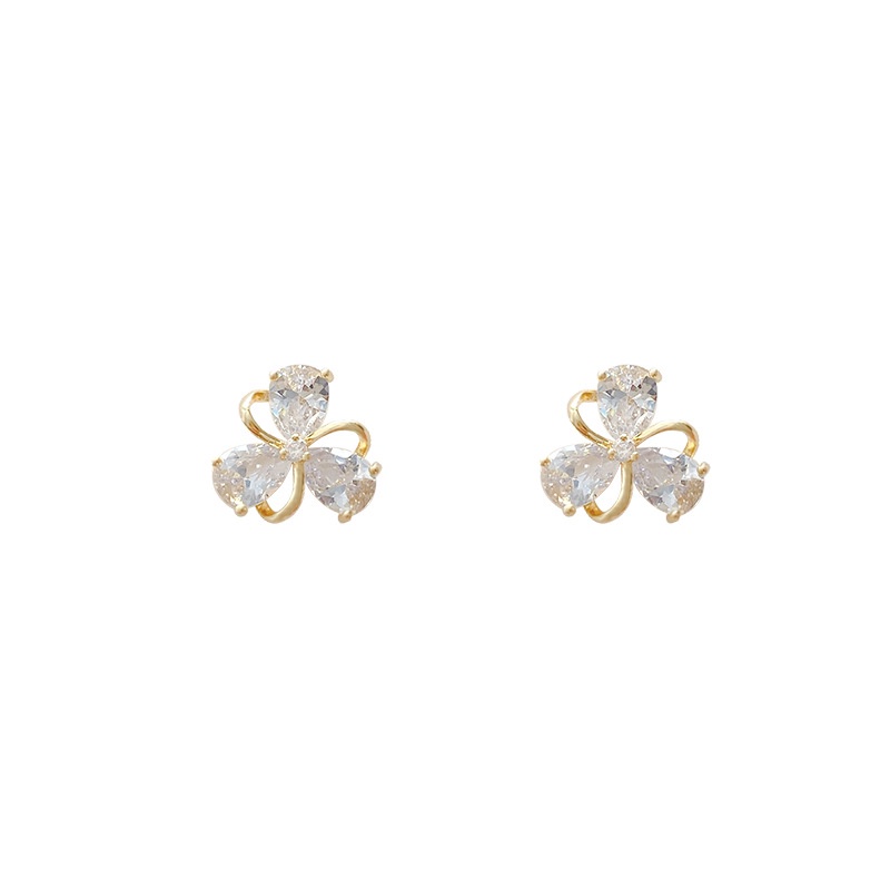 Anting Stud 925 silver needle Zircon Bentuk Bunga Geometris Untuk Wanita