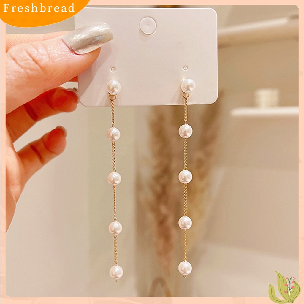 Terlaris 1 Pair Ladies Earrings Attractive Faux Pearl Earrings Charming Long Dangle Earrings for Daily Life