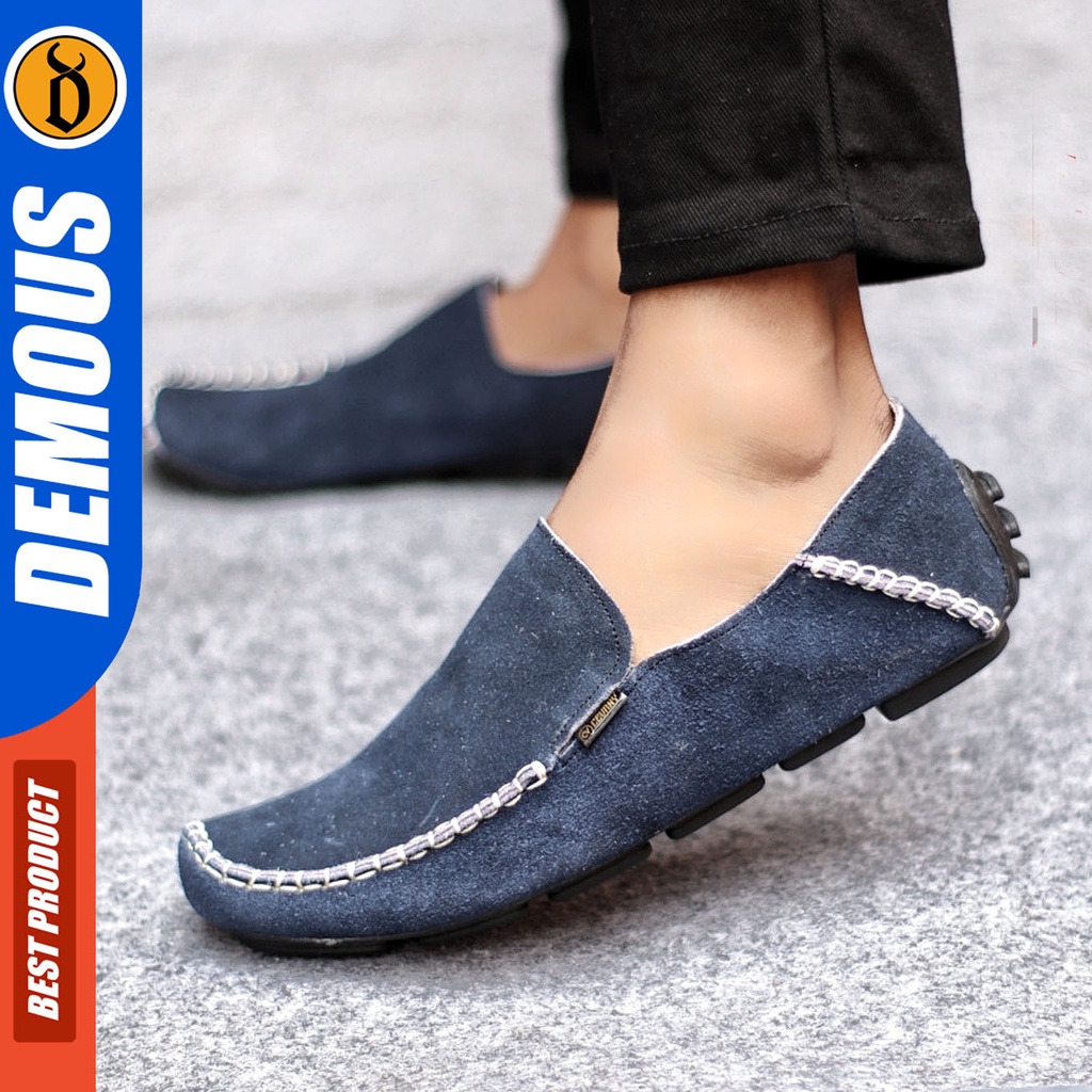 Sepatu Slip On Pria Sepatu Casual Pria Kulit Suede Kerja Kantor Kuliah Kondangan Sepatu Slop Pria Sepatu Hitam Pria DEMOUS SUDE