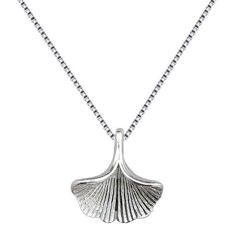 Women's Fashion 925 Sterling Silver Jewelry Ginkgo Biloba Leaf Pendant Short 40cm Necklace Gift