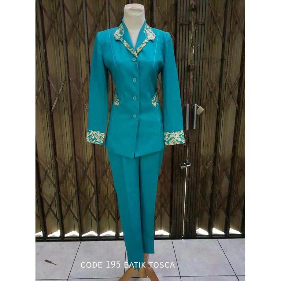 KUALITAS BAGUS BLAZER KERJA WANITA 195 BATIK HIJAU TOSCA & MARUN CANTIK MODERN BANK FREE ONGKIR..
