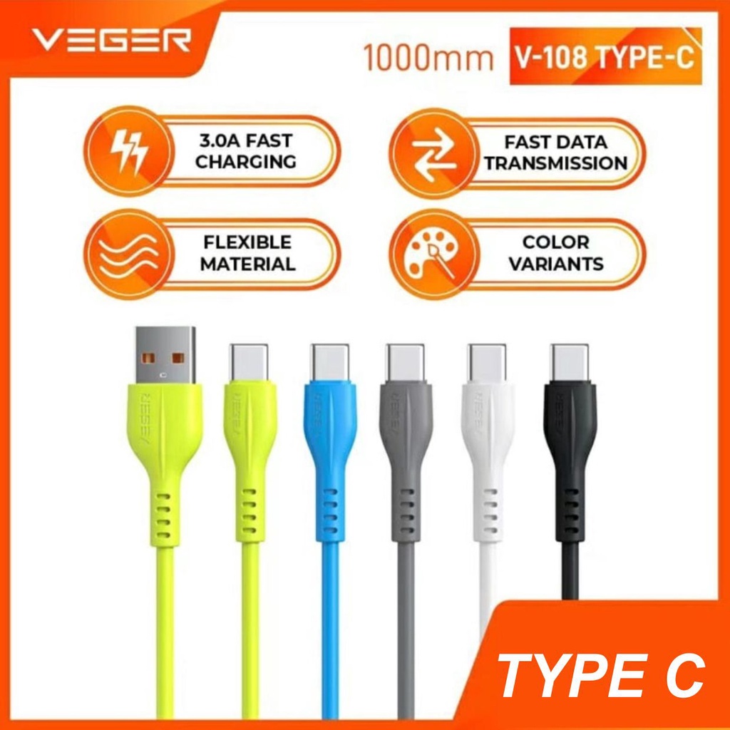 Veger V-108 Kabel Data Original Quick Charge 3.0 Type C