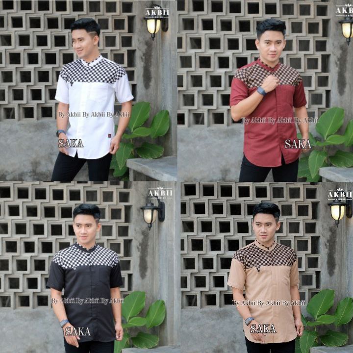 BAJU KOKO MODEREN LENGAN PENDEK KEMEJA PRIA KOTAK-KOTAK ATASAN DEWASA