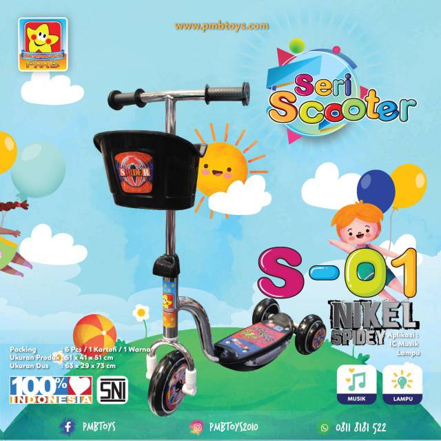 SCOOTER ANAK SKUTER OTOPED RODA 3 PMB S01 NIKEL MUSIC LAMPU