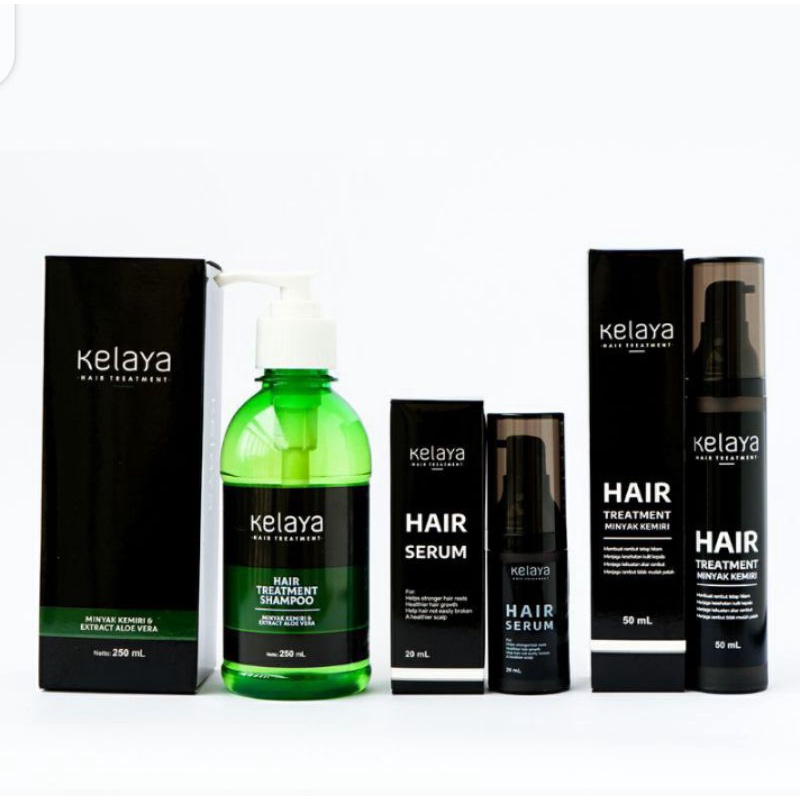Shampo KELAYA HAIR TREATMENT SHAMPOO perawatan rambut rontok 250 ml ORIGINAL paket Komplit hair serum minyak kemiri-Paket Komplit