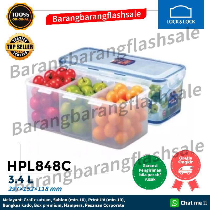 Lock n Lock Food Container 3.4L HPL848 with Tray / HPL848C with Divider - wadah buah wadah makanan