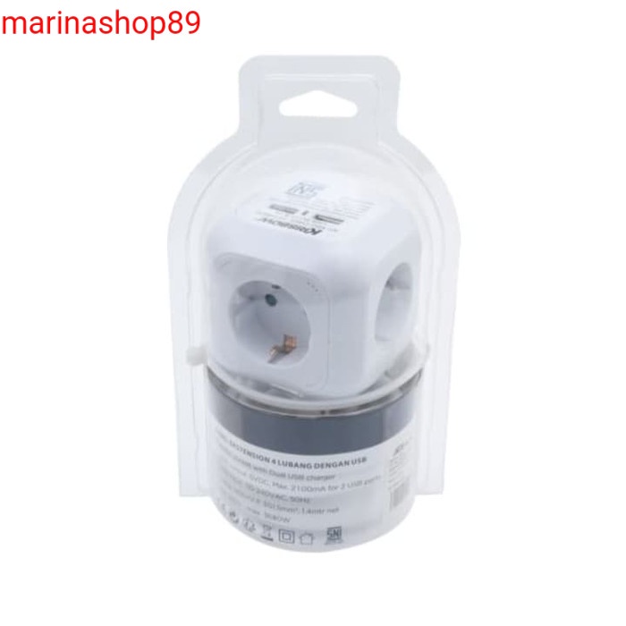 krisbow stop kontak kubus 4 soket_exstension kabel dengan 2 USB_putih
