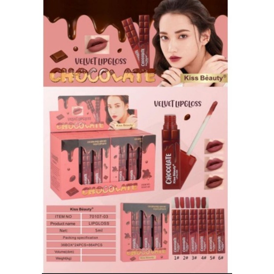 PROMO KISS BEAUTY LIP GLOSS | LIP CREAM MATTE  WARNA NUDE HARUM VELVET CHOCOLATE  NO.70107-03A|B