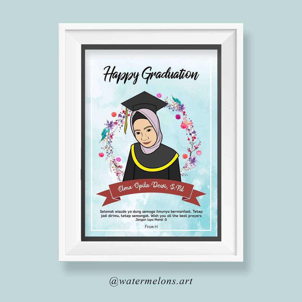 ILUSTRASI WAJAH MURAH CETAK AJA Tanpa Frame Kado Wisuda