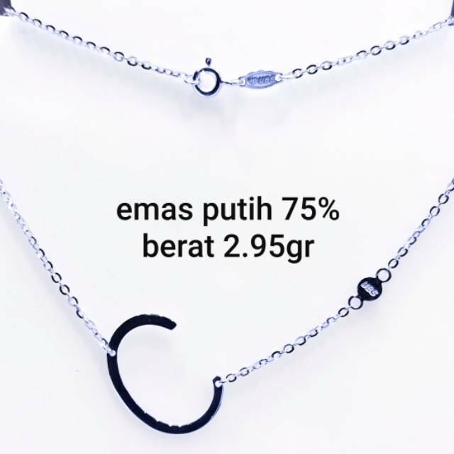 Kalung carendelano huruf C emas putih 75persen berat 2.95g