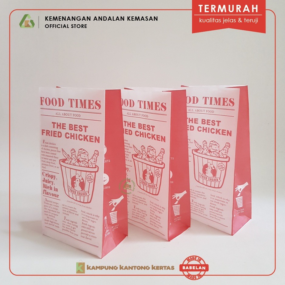 Kantong Kertas Fried Chicken / Paper Bag Bungkus Fried Chicken / Kemasan Ayam Goreng Isi 50 Pcs - FOOD TIMES