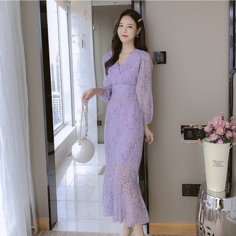 MUSLIMAH FASHION STYLE CHIFFON SYARIH MIDI MERMAID DRESS OFFICE STYLE