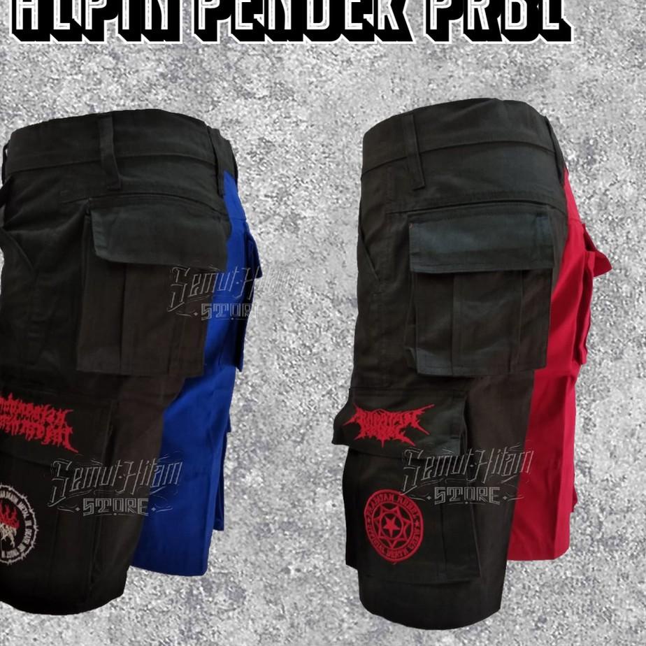 Terbaru DNWY0 Celana Cargo Pendek / Kempol Pendek PDL Punk Alpin Hitam Merah / Biru Hitam Prapatan R