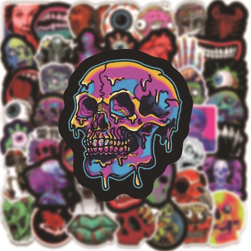 50 Pcs / Set Stiker Desain Tengkorak Graffiti Gaya Gothic Untuk Case Laptop Skateboard Gitar Kulkas