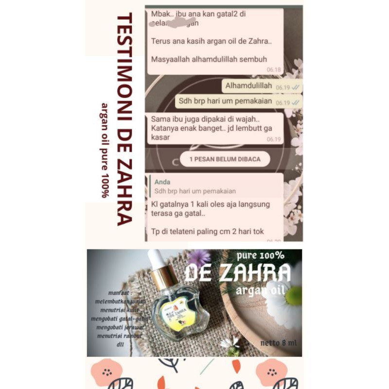 Argan Oil Pure 100% De Zahra 8ml