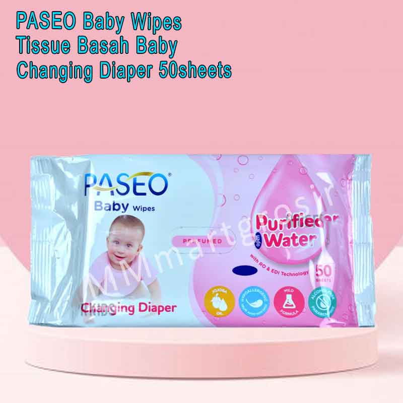 Paseo Baby Wipes / Tisu Basah / With Jojoba oil / 50 sheets