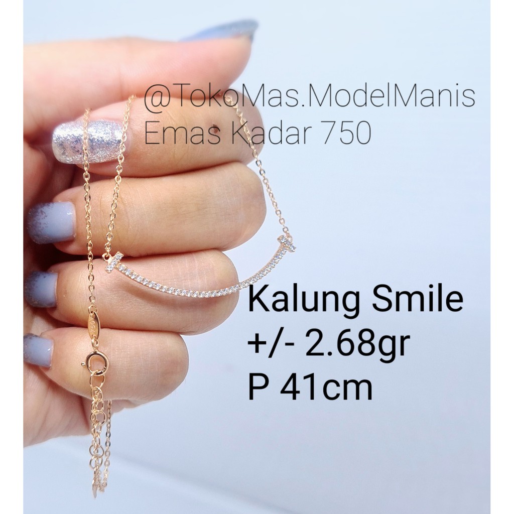 Kalung Smile  Tiffan* Itaewon emas putih Rosegold cap 750 kadar 17 k