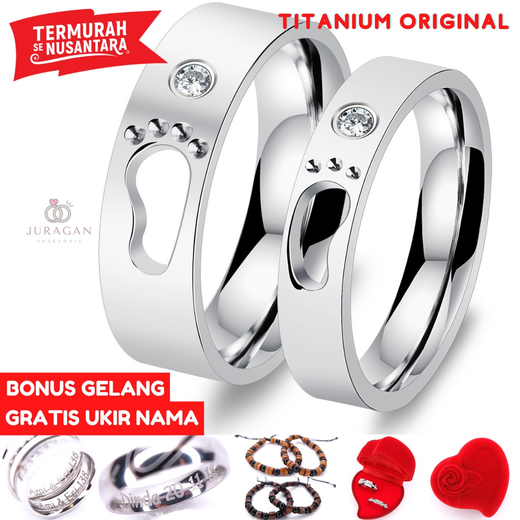 [HIGH QUALITY] Cincin Couple BUCIN R60 Titanium Ukir Nama + Box Cincin Beludru + BONUS Gelang Couple