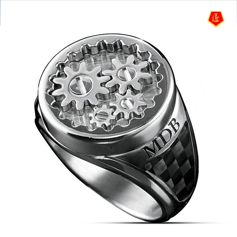 [Ready Stock]Creative Turntable Gear Ring Retro 925 Silver