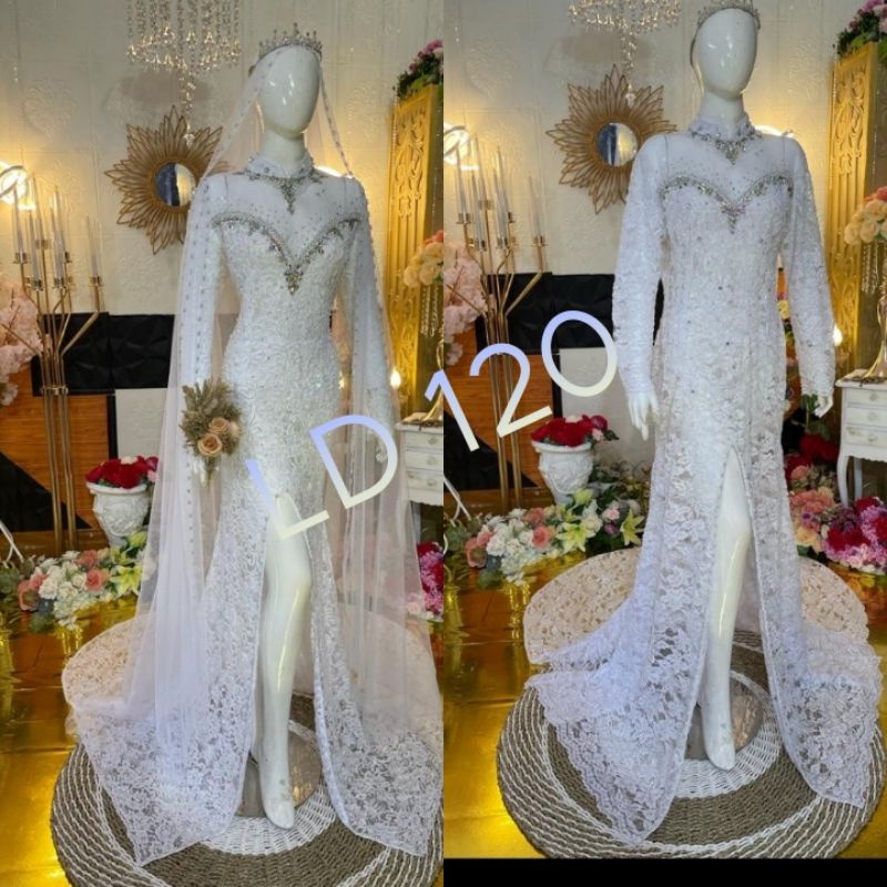 GAUN WEDING DRESS BELAH EKOR LANSUNG /GAUN MODREN BERPAYET// BAJU AKAD PENGANTIN MODERN