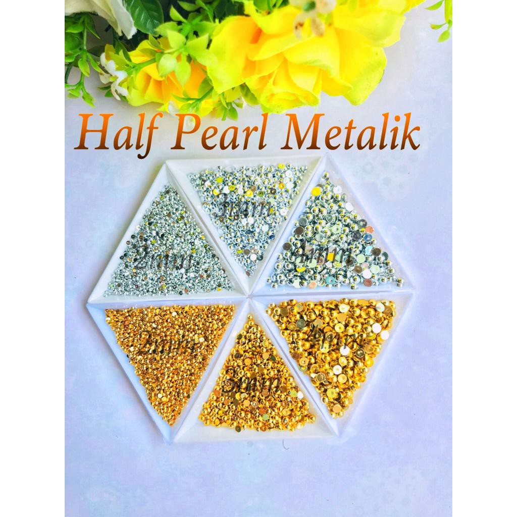 HALF PEARL GOLD SILVER 2mm 3mm 4mm 6mm halfpearl Manik nailart Henna decocase tasbih swarovski