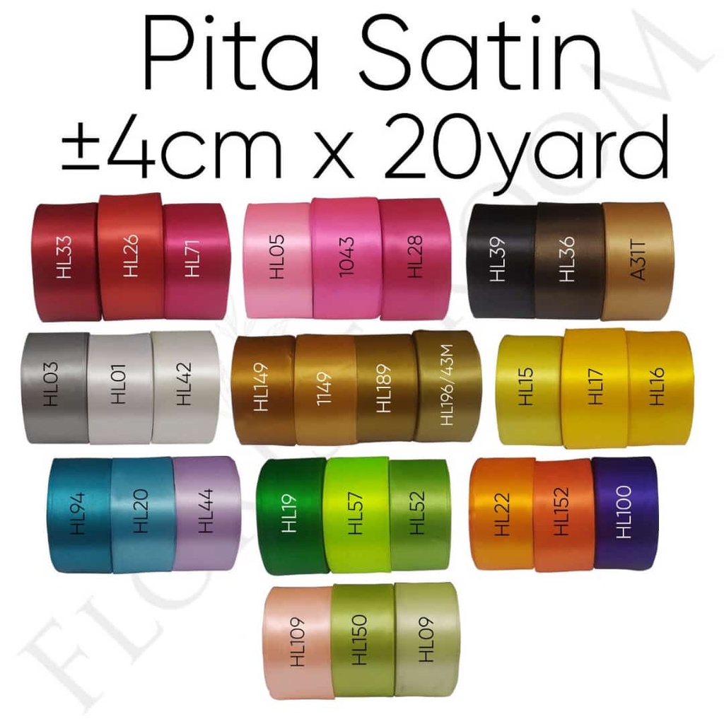 

Pita Satin ±4cm x 20yard - Ribbon - Kado - Hadiah Pita Kain Lebar - Satin Ribbon 4 cm - Local Satin Ribbon