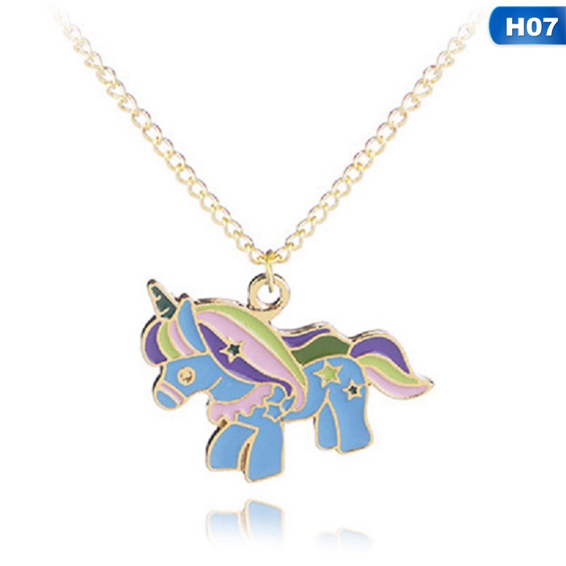 1pc Necklaces Cartoon Colorful Horse Unicorn Pendant Alloy Fashion Jewelry Gift