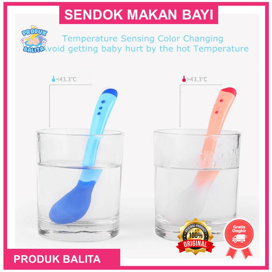 Sendok Makan Bayi Sensor Panas / Spoon Fork Set Heat Sensing Sendok Garpu makan bayi silikon Terlaris