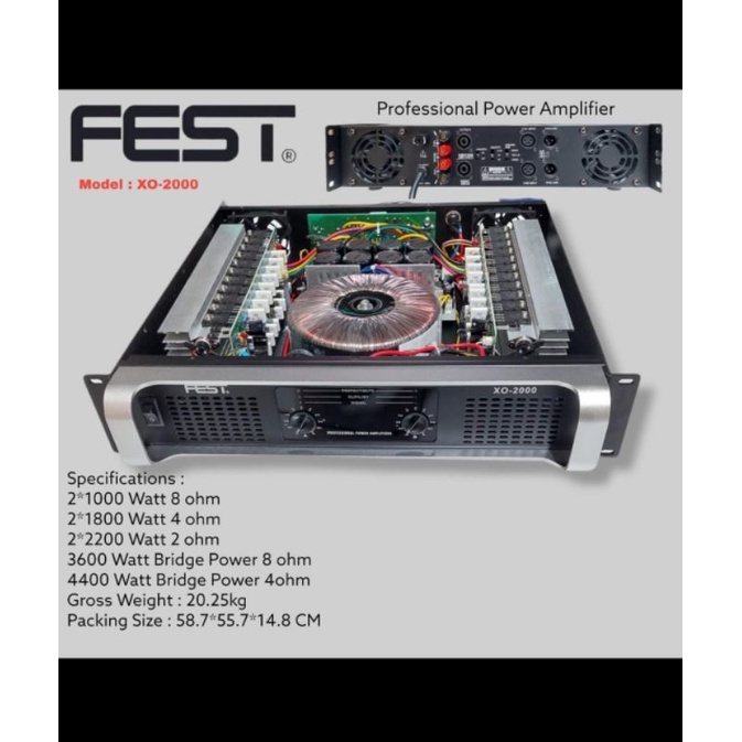 POWER AMPLI FEST XO 2000 POWER WATT BESAR FULL COMPONENT XO2000