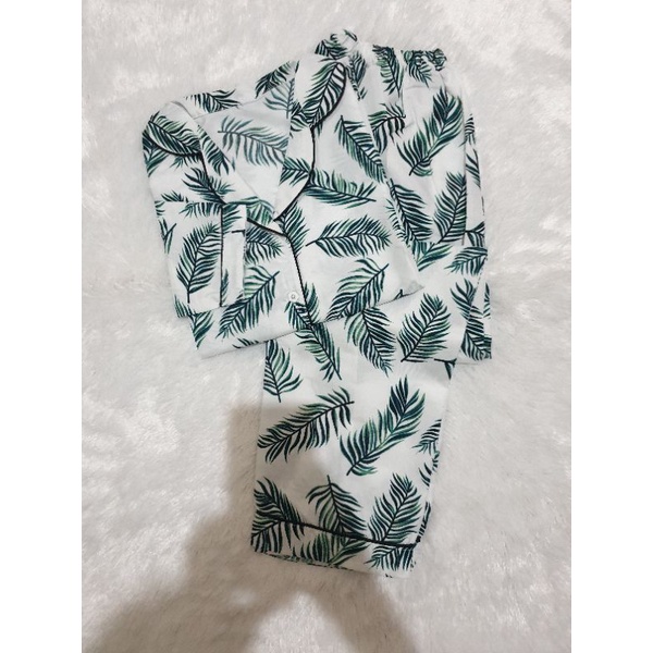 Baju Tidur Piyama Wanita/Cewek Pajamas Dewasa Katun Motif Coco Daun PP Lengan Panjang Kekinian