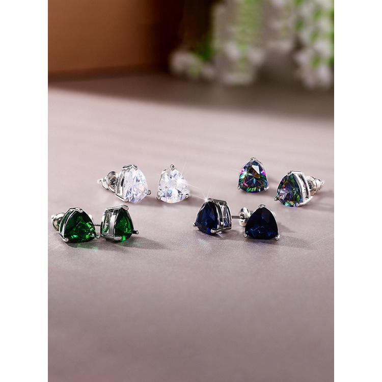 Minimalist Triangular Cubic Zirconia Stud Earrings For Women White/Multicolored/Green/Blue Colors Fashion Girls Jewelry