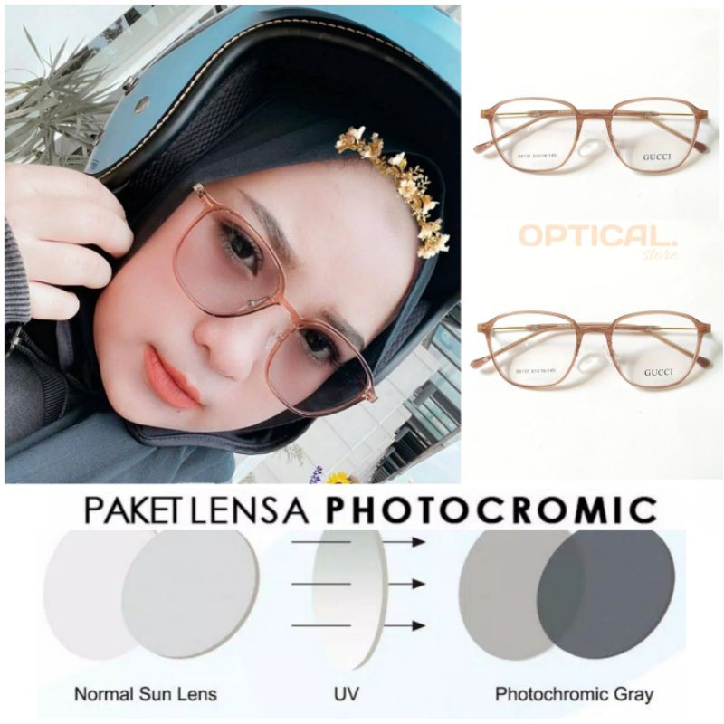 PAKET LENSA PHOTOCROMIC | Frame Kacamata B6137 | Frame Kacamata Cewek Terbaru