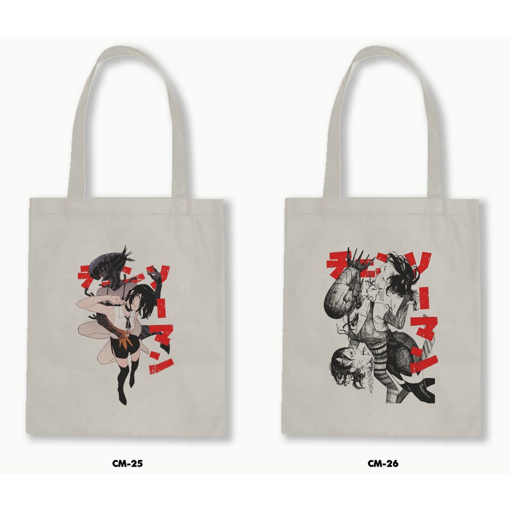 Tas Tote Bag Resleting Kanvas/Blacu  - Chainsaw Man / Anime / Manga 02