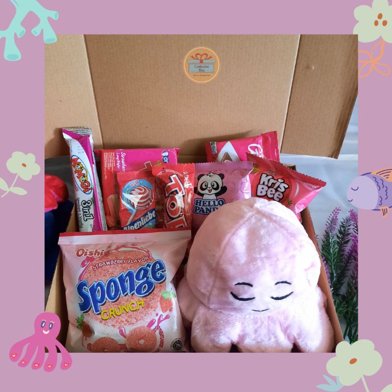 hampers snack ulang tahun BONEKA GURITA MINI / snackbox boneka gurita mini / Octosnack Box / Snackbox / Hampers ulang tahun /  Snack box / Giftbox  /  Hampers Snack / Hampers Gurita Mini / Kado Ulang Tahun / Hampers Snack dengan Boneka Gurita Mini