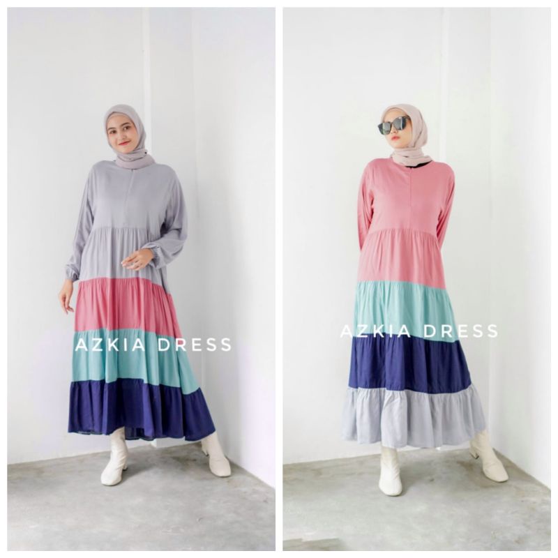 LONG TUNIK KOMBINASI WARNA RAYON PREMIUM POLOS  MODEL TERBARU | AZKIA DRESS MIDI