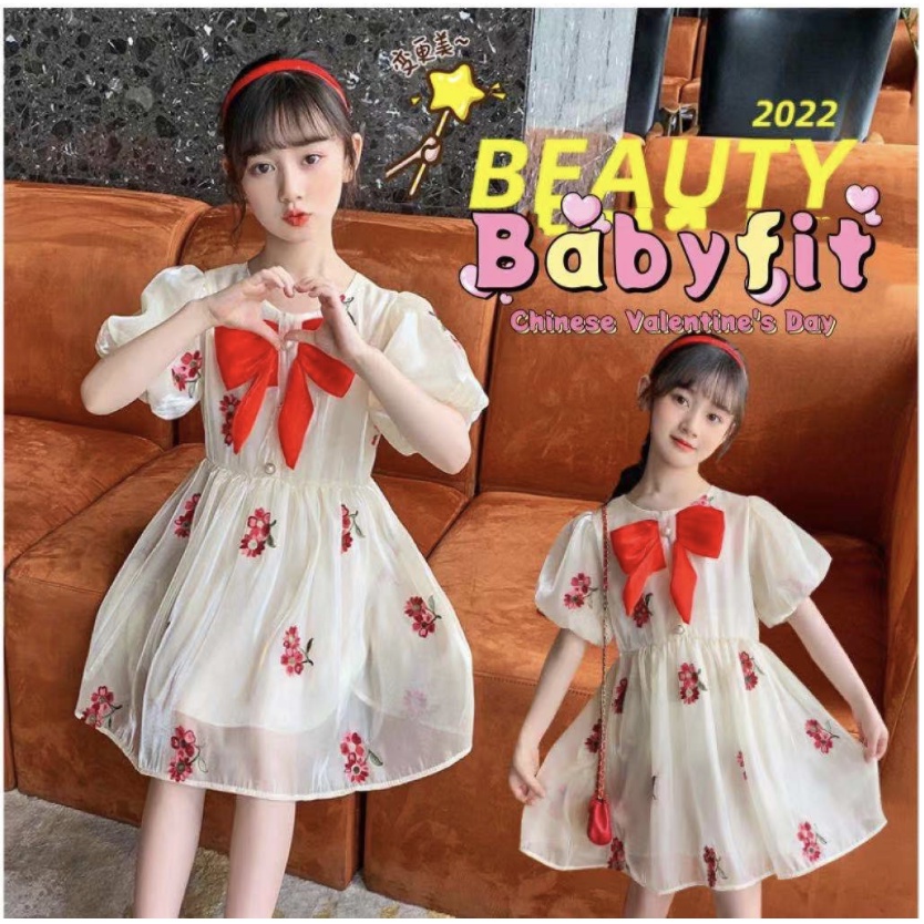 babyfit dress CHRISSY MASSY baju gaun pita anak perempuan lengan gembung sr-810