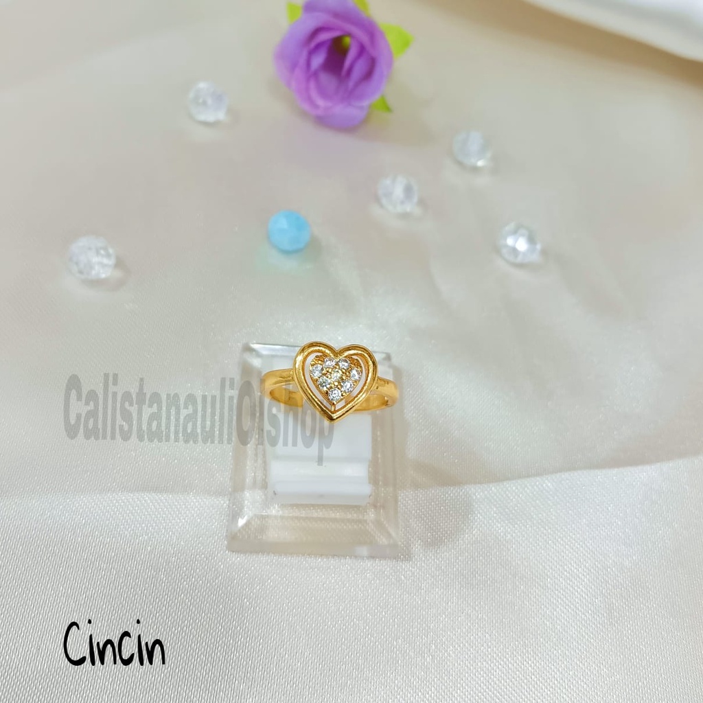 SET DEWASA LOVE ZIRCON TENGAH SIMANIS PERHIASAN EMAS  KOREA ANTI KARAT DAN ANTI LUNTUR