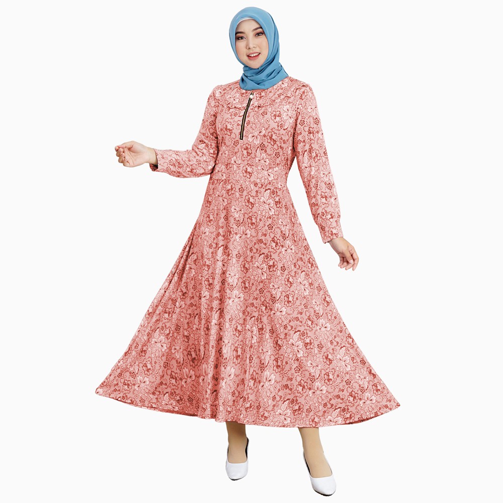 Long Dress Gamis Maxi corak bunga simpel elegan - XSHOP Khalifa