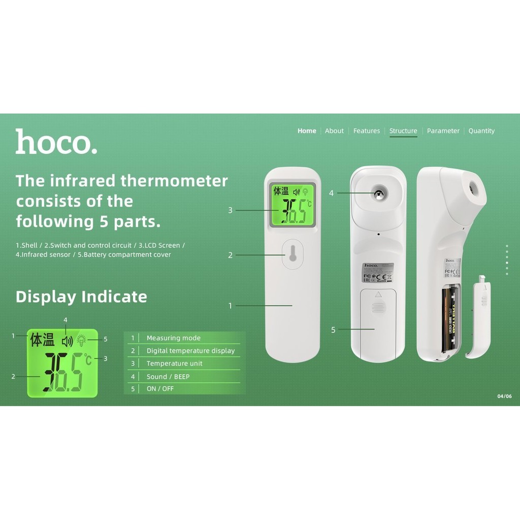 HOCO FD-01MD - Non-Contact Infrared Thermometer with LCD Display - Termometer Infrared dengan LCD