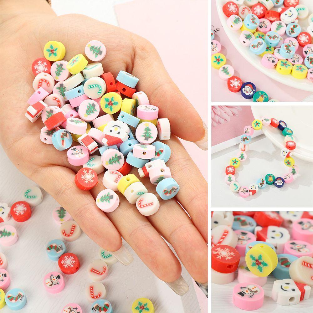 R-flower 50PCS 10mm Blossom Polymer Clay Spacer Dekorasi Kalung Membuat Perhiasan Natal Snowman