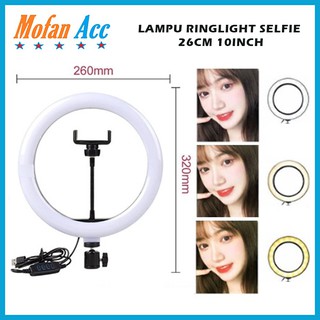 Lampu Ring Light LED 26Cm 10Inch Ringlight Selfie 3 Mode 26 Cm Live Streaming Vlog