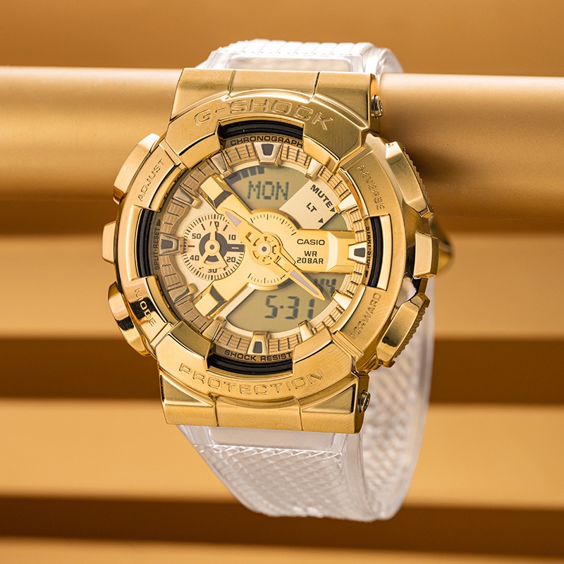 G-Shock Glacier Gold Series Pria Tahan Guncangan dan Jam Tangan Olahraga Tahan Air GM-110SG-9APR GM-6900SG-9PR GM-5600SG-9PR: Jam tangan tali transparan