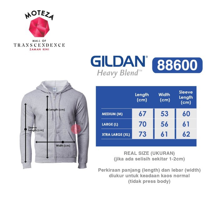 Moteza Jaket Sweater Zipper Hoodie Polos- GILDAN Heavy Blend 88600 - WARNA