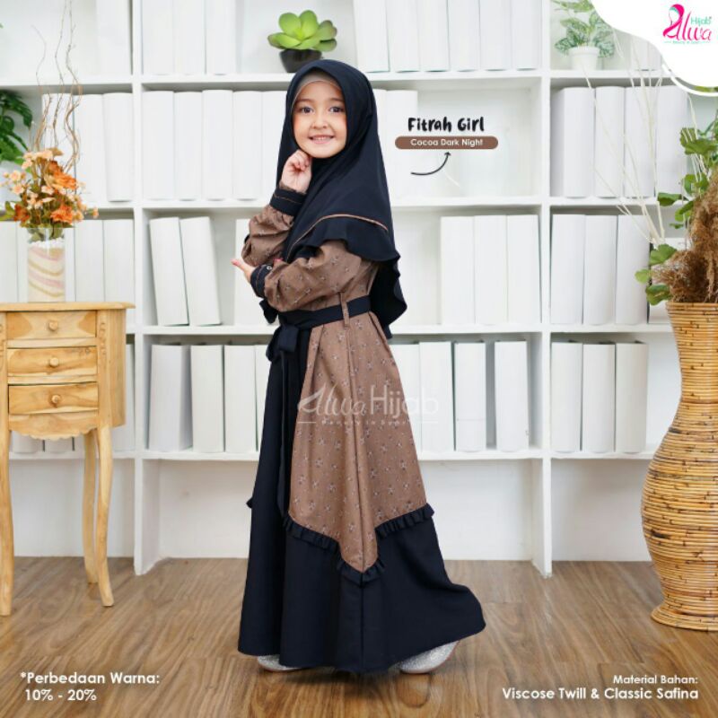 GAMIS FITRAH KIDS CHOCOA DARK NIGHT ALWA HIJAB BAHAN VISCOSE TWILL & CLASSIC SAFINA GAMIS KIDS ANAK 