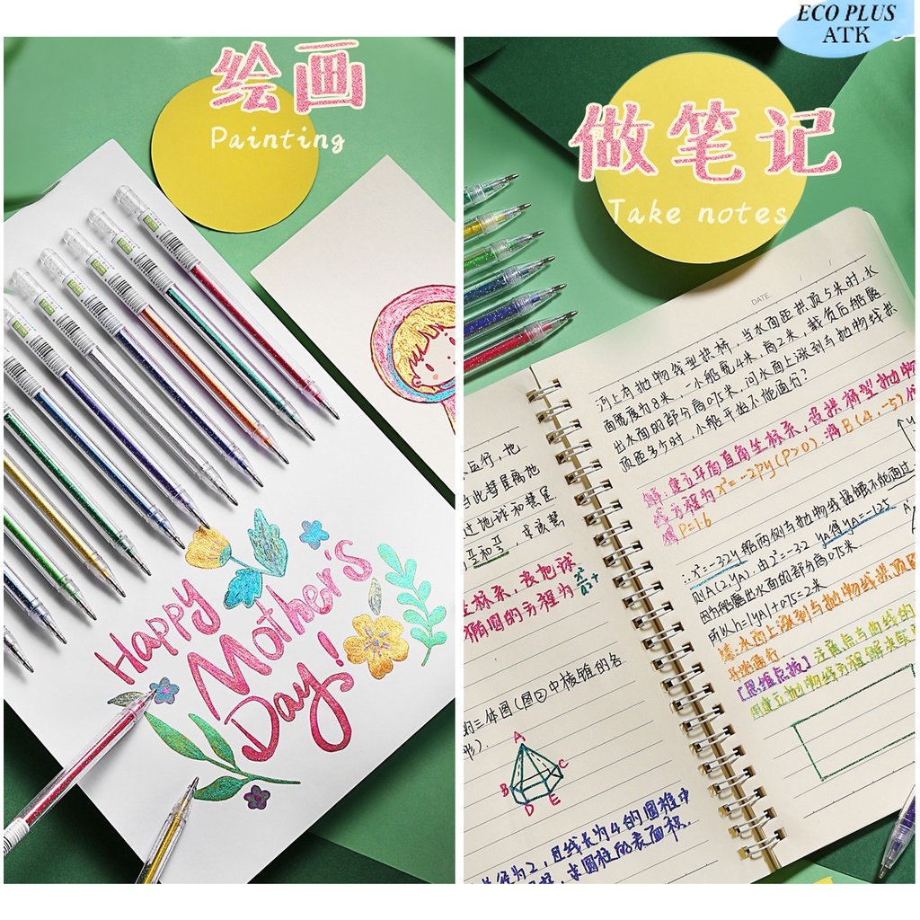 Pulpen Metalik 1.0mm Gliter Warna Warni Stationery Sekolah Kantor ATK