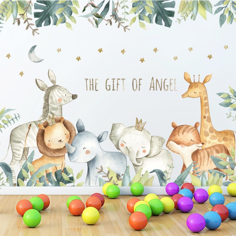 STIKER DINDING WALLSTICKER WALLPAPER ANIMALS BINATANG HUTAN ZOO HIJAU UNTUK CAFE RUANG TAMU Q54